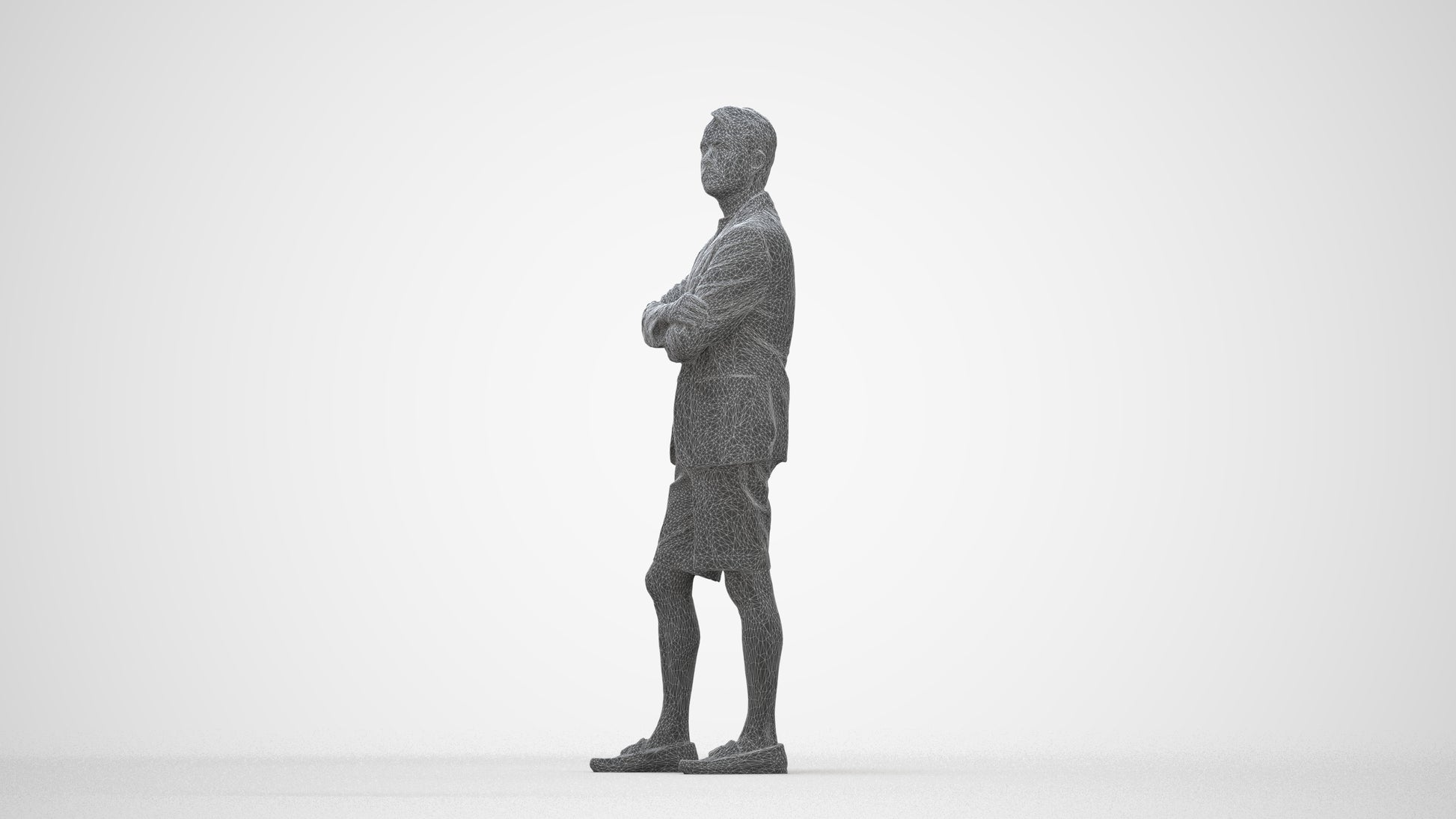 3D human model man business standing, photogrammetry scanned person for archviz, wireframe back view