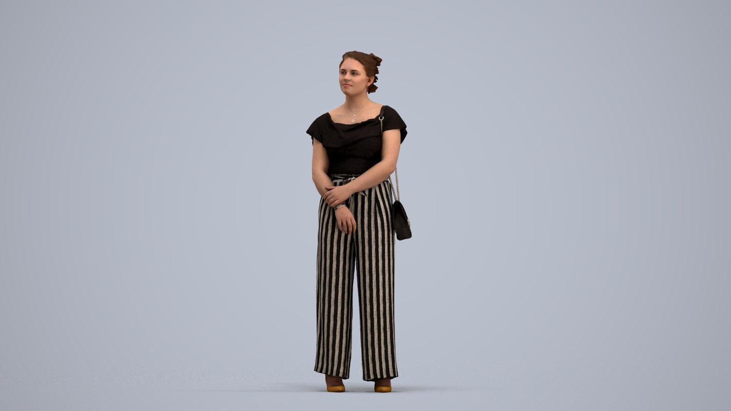 3D people model woman casual standing, scanned human for 3ds Max rendering, standing pose render