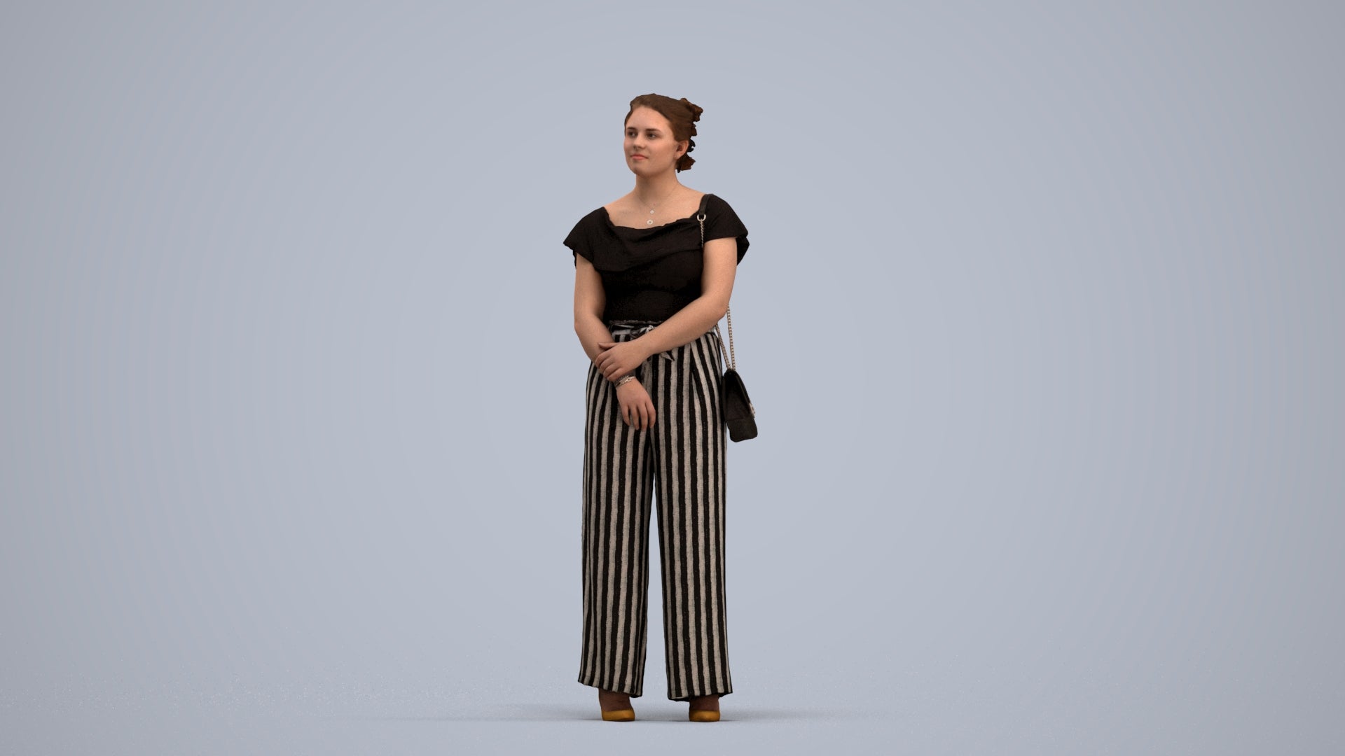 3D people model woman casual standing, scanned human for 3ds Max rendering, standing pose render
