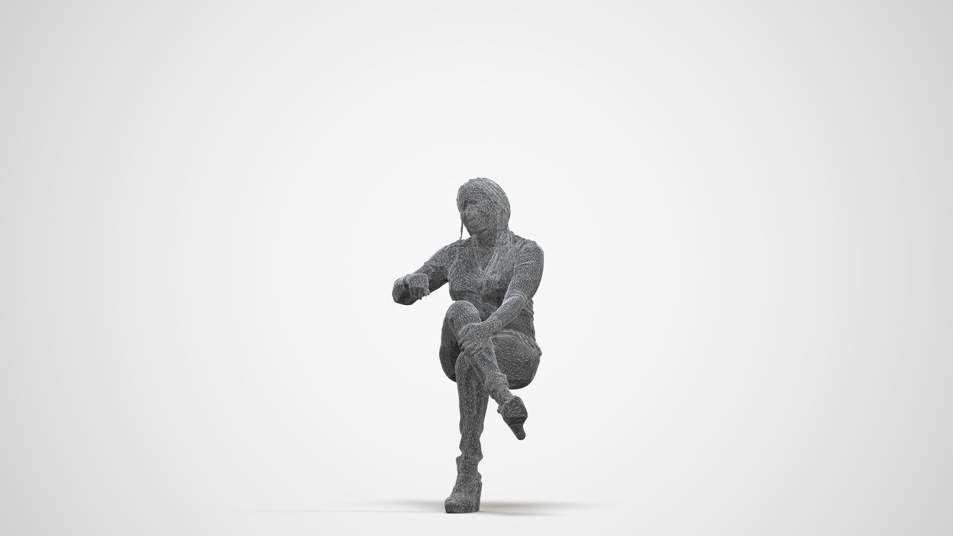 3D people model woman casual sitting, scanned human for 3ds Max rendering, three-quarter front view render