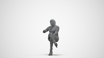 3D people model woman casual sitting, scanned human for 3ds Max rendering, three-quarter front view render
