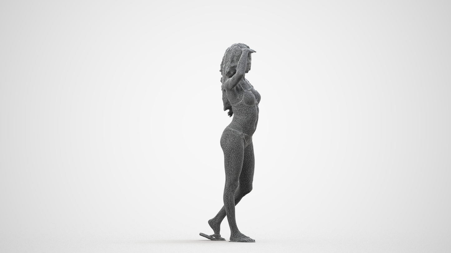 photogrammetry 3D woman pool, realistic human model archviz FBX, wireframe side view