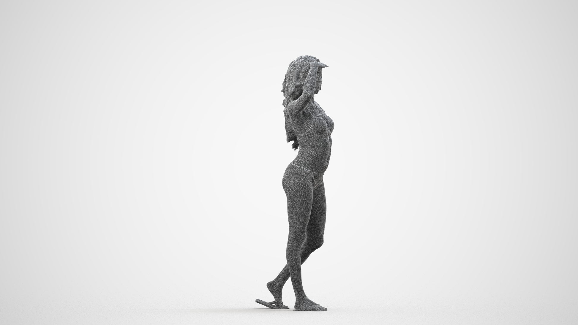 photogrammetry 3D woman pool, realistic human model archviz FBX, wireframe side view