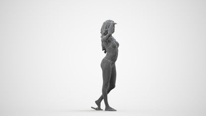 photogrammetry 3D woman pool, realistic human model archviz FBX, wireframe side view