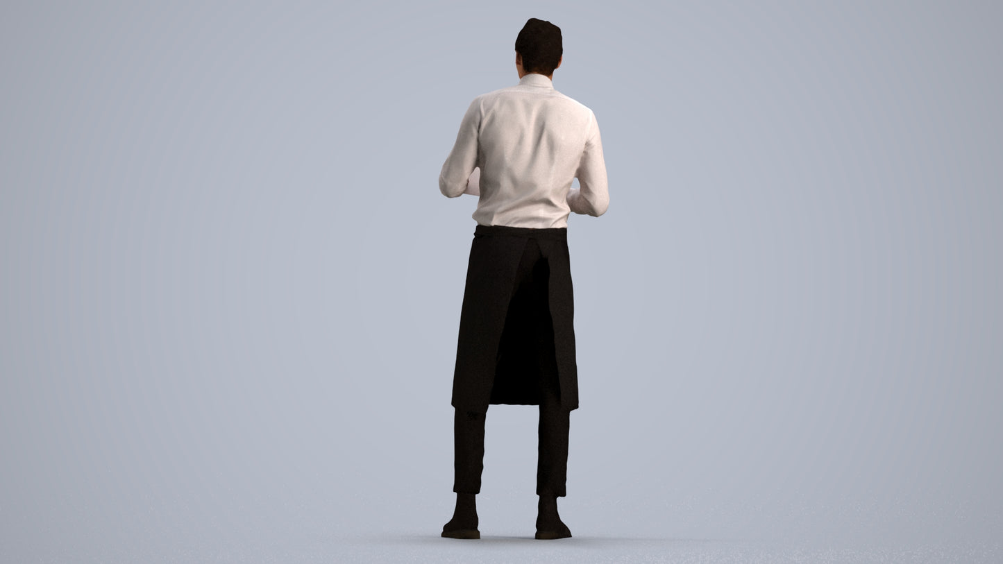 realistic 3D human man hospitality, archviz people FBX OBJ for Blender, front view render