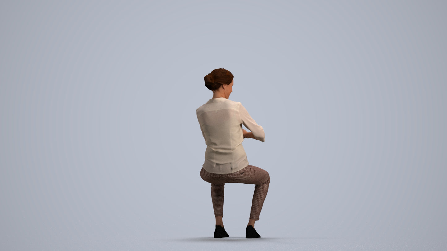 realistic 3D human woman casual sitting, archviz people FBX OBJ for Blender, front view render