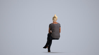 realistic 3D people senior woman casual sitting, render-ready for V-Ray and Corona, FBX OBJ, front view render