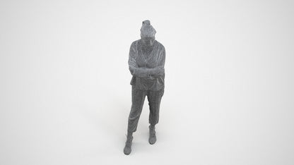 realistic 3D woman casual standing, scanned archviz people for Blender and 3ds Max, wireframe three-quarter view