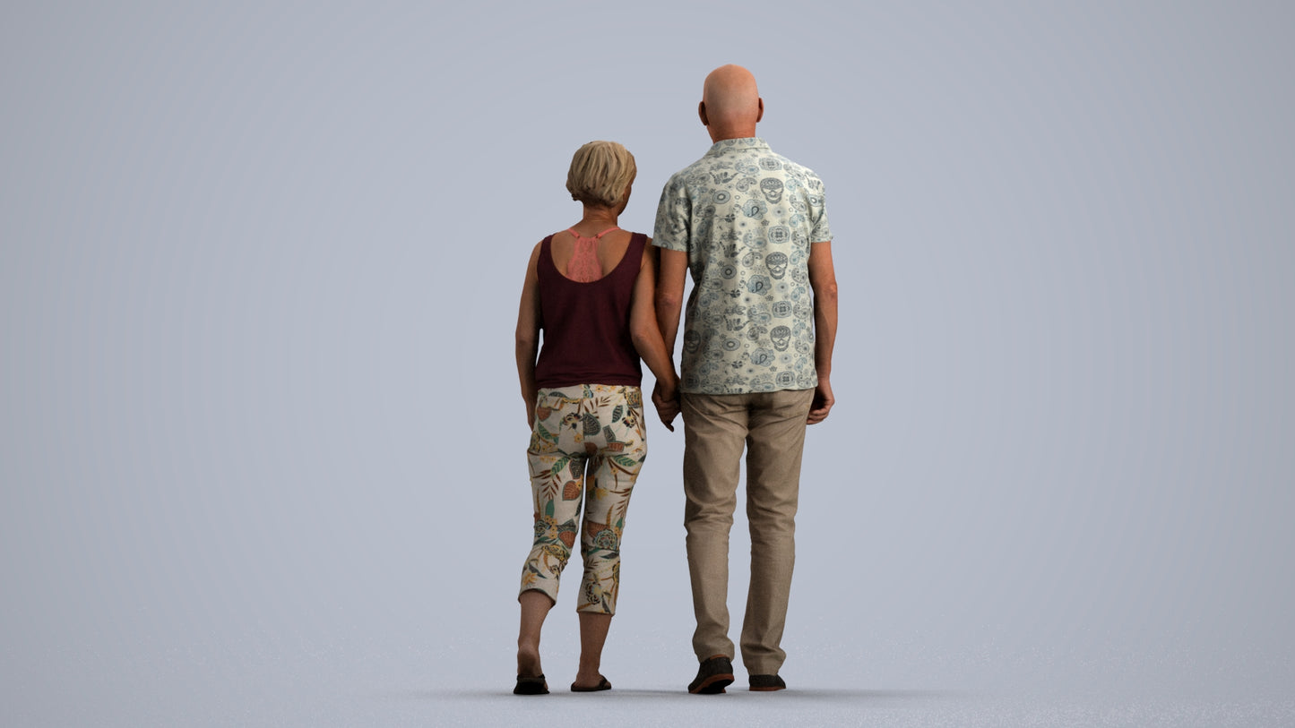 photogrammetry 3D senior woman couple, realistic human model archviz FBX, front view render