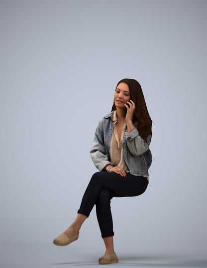 realistic 3D human woman casual sitting, archviz people FBX OBJ for Blender