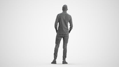 scanned 3D man casual standing, photogrammetry people for Enscape and V-Ray, wireframe front view