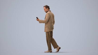 realistic 3D human man business walking, archviz people FBX OBJ for Blender, three-quarter view render