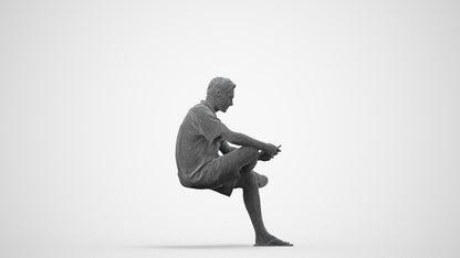 realistic 3D man casual sitting, scanned archviz people for Blender and 3ds Max, wireframe side view