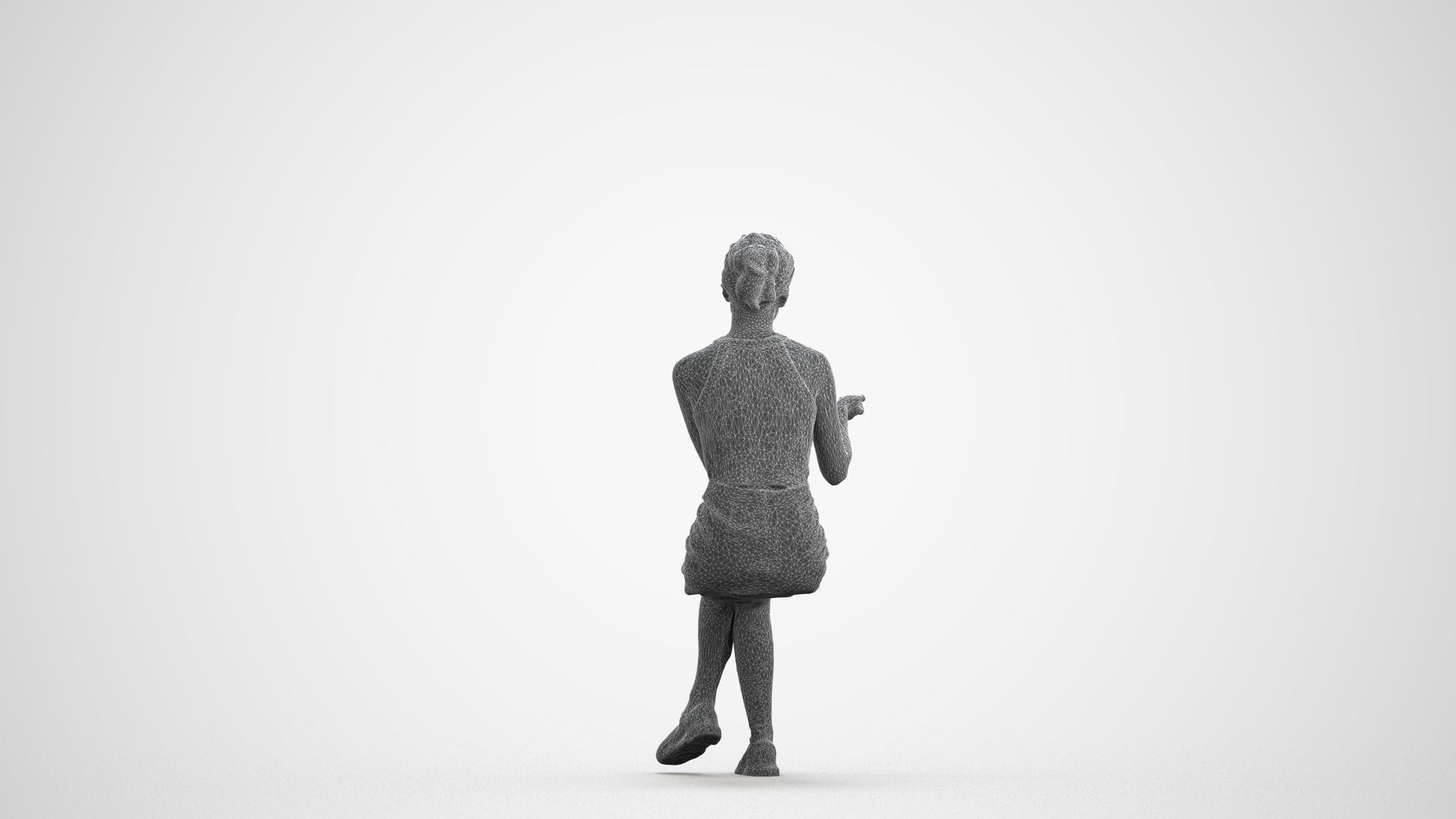 3D scanned woman sitting casual, photorealistic archviz people for Enscape and SketchUp, wireframe front view