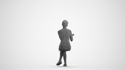 3D scanned woman sitting casual, photorealistic archviz people for Enscape and SketchUp, wireframe front view