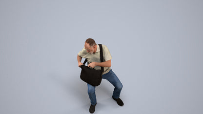 realistic 3D human senior man casual sitting, archviz people FBX OBJ for Blender, back view render