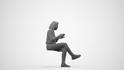 photogrammetry 3D woman casual sitting, realistic human model archviz FBX, wireframe side view