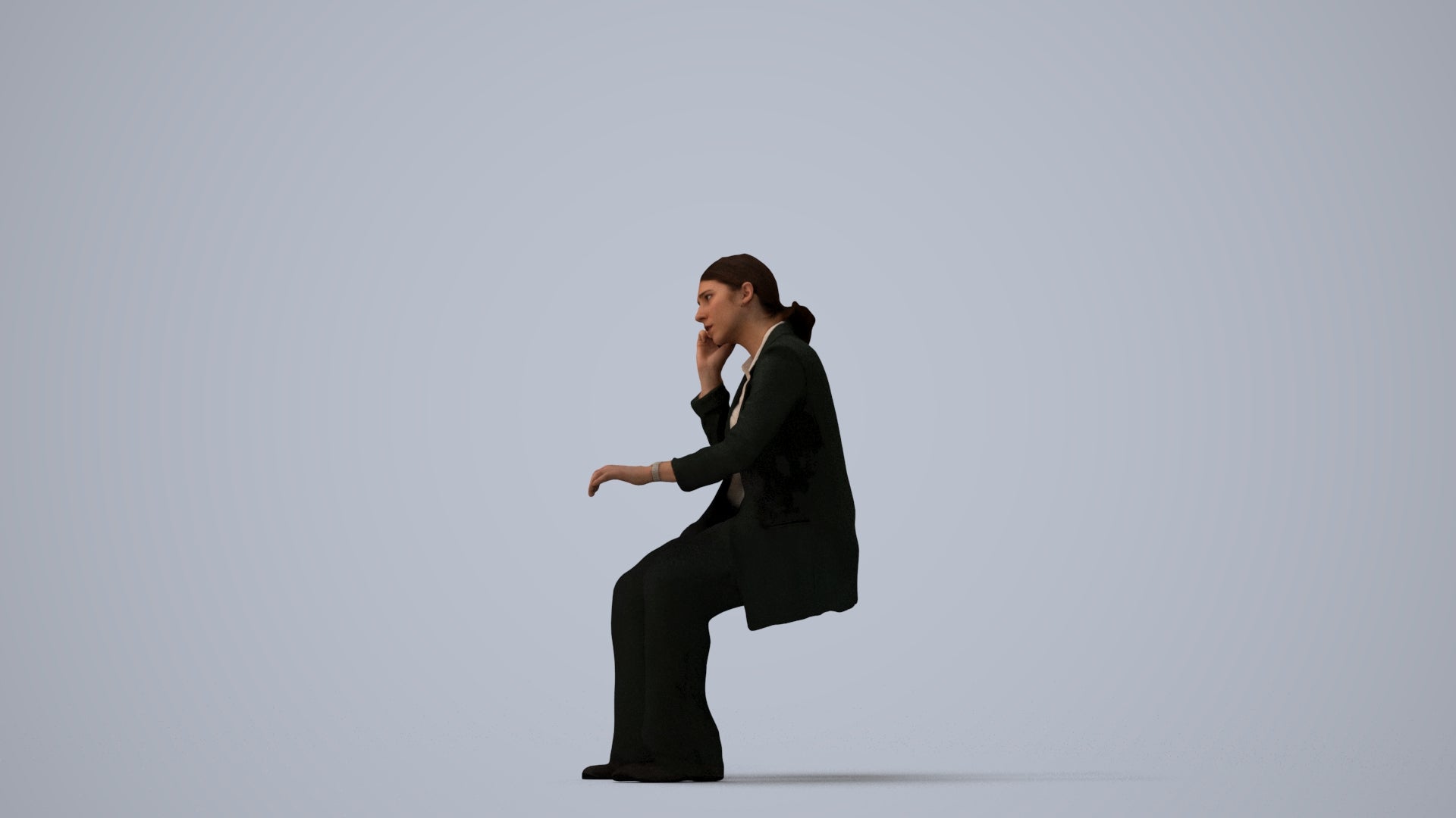 scanned 3D woman business, photogrammetry people for Enscape and V-Ray, three-quarter view render