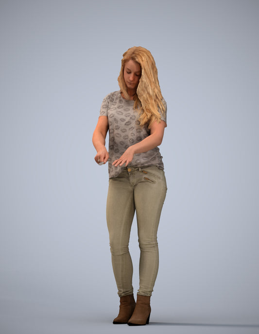 realistic 3D woman casual standing, scanned archviz people for Blender and 3ds Max