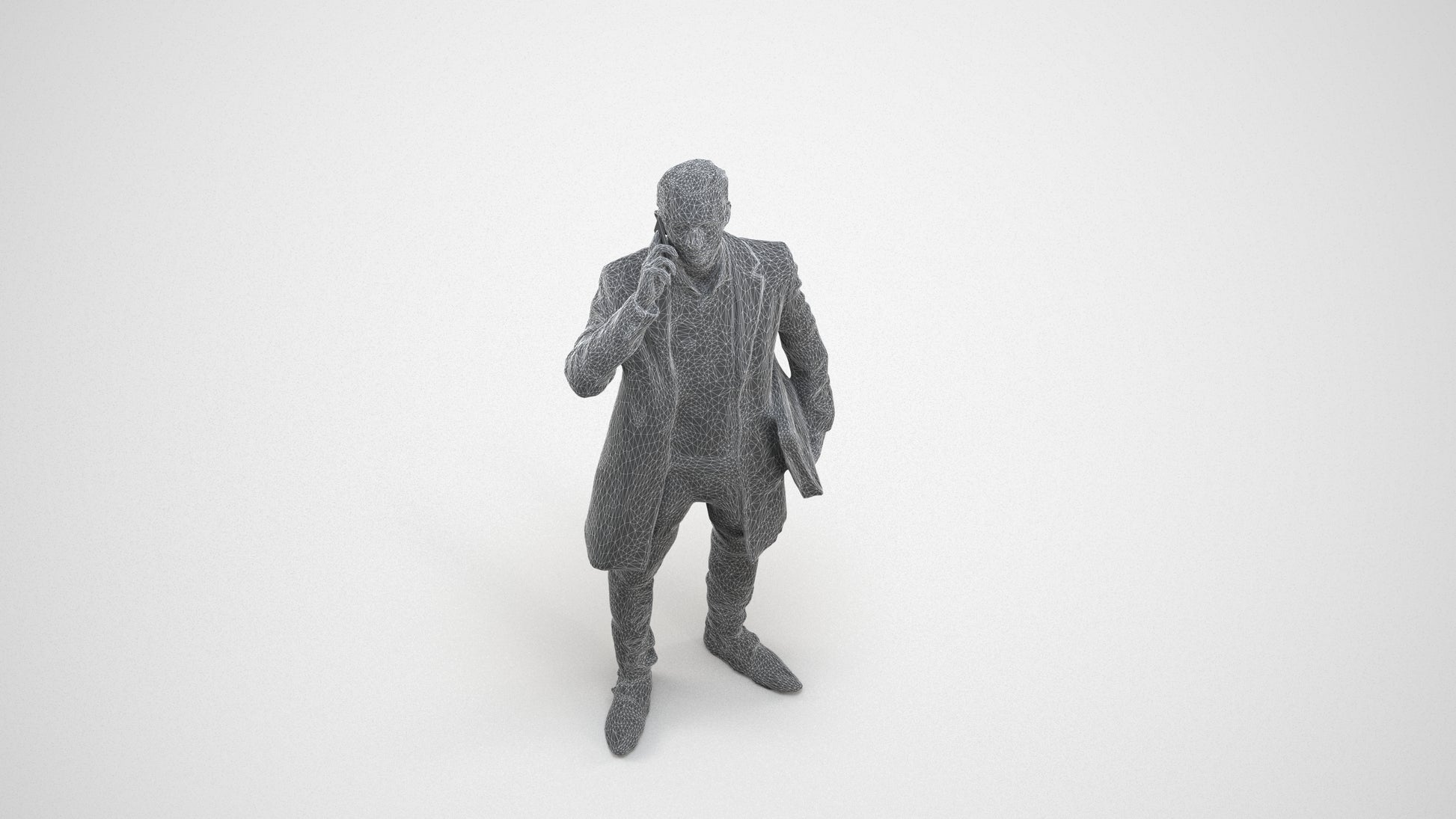 realistic 3D people man business standing, render-ready for V-Ray and Corona, FBX OBJ, wireframe three-quarter view
