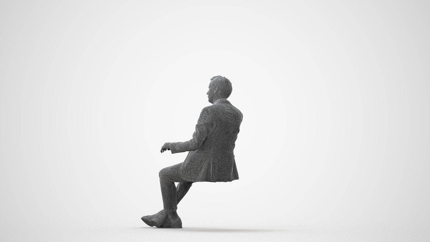 3D human model man business sitting, photogrammetry scanned person for archviz, square thumbnail
