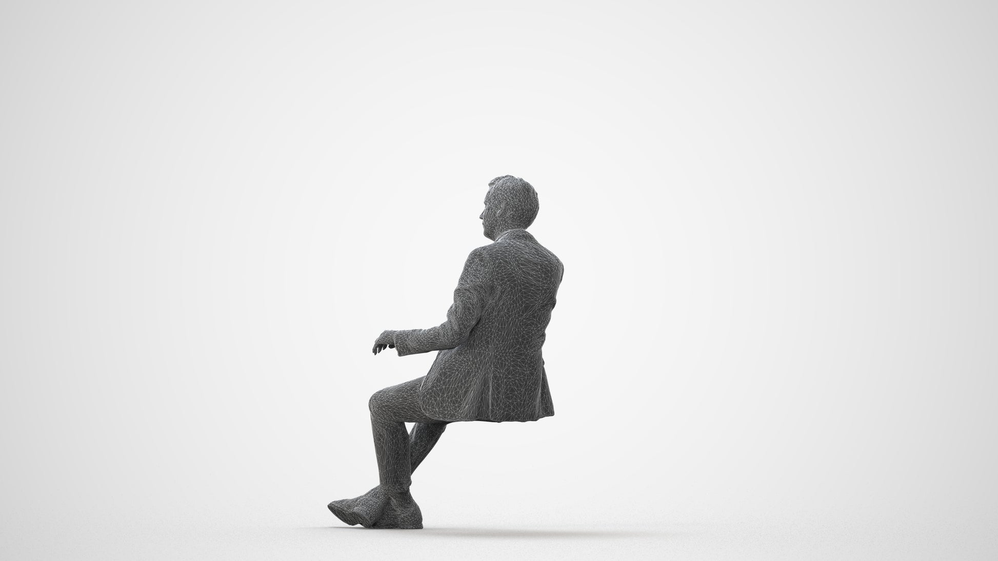 3D human model man business sitting, photogrammetry scanned person for archviz, square thumbnail