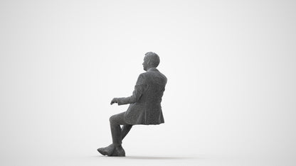 3D human model man business sitting, photogrammetry scanned person for archviz, square thumbnail