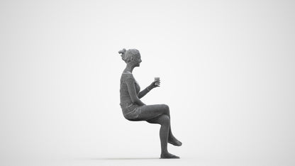 realistic 3D human girl casual sitting, archviz people FBX OBJ for Blender, wireframe side view