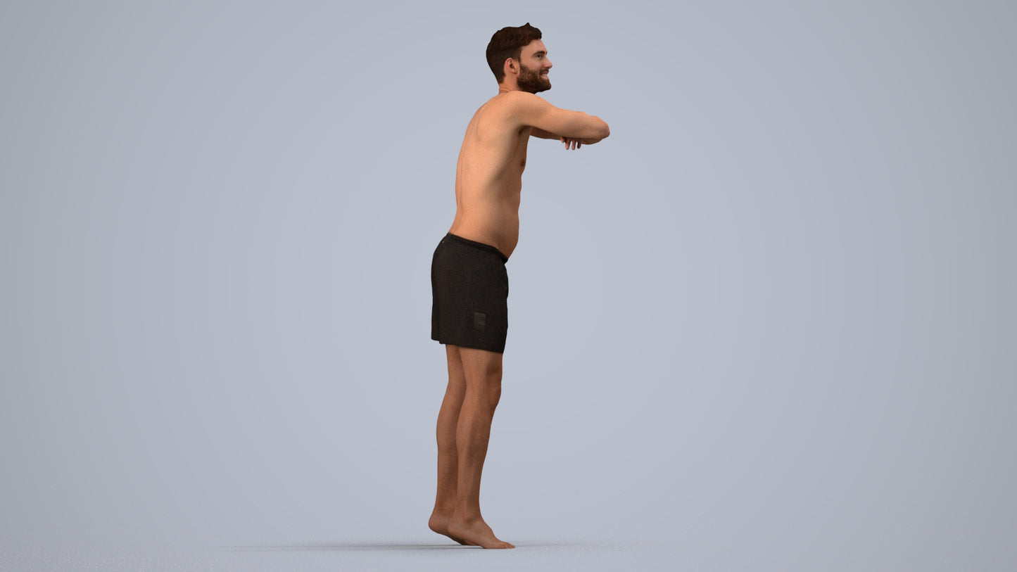 3D people model man pool, scanned human for 3ds Max rendering, side view render