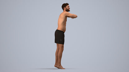 3D people model man pool, scanned human for 3ds Max rendering, side view render