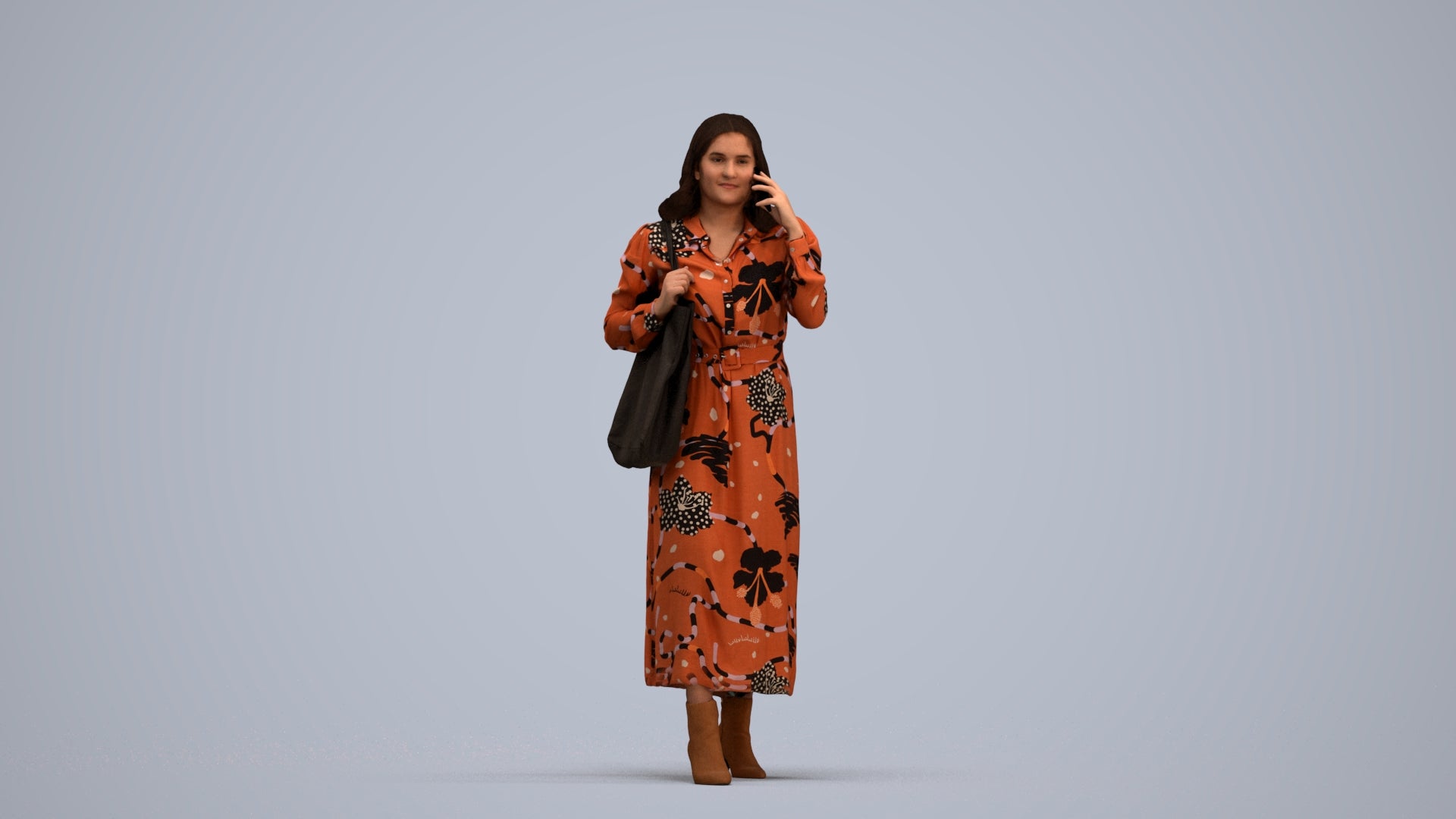 3D human model woman casual walking, photogrammetry scanned person for archviz, standing pose render