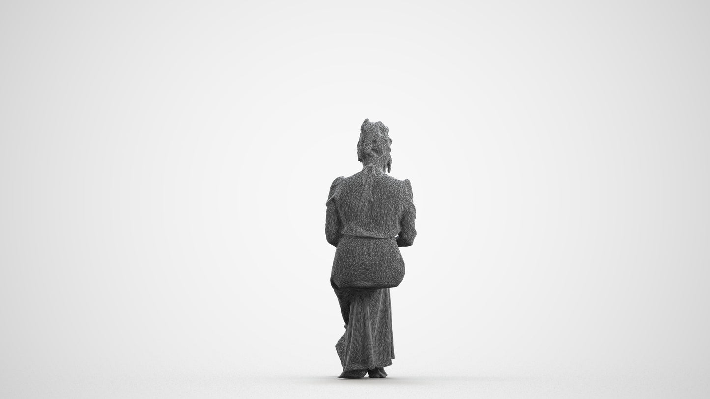 realistic 3D woman casual standing, scanned archviz people for Blender and 3ds Max, wireframe front view