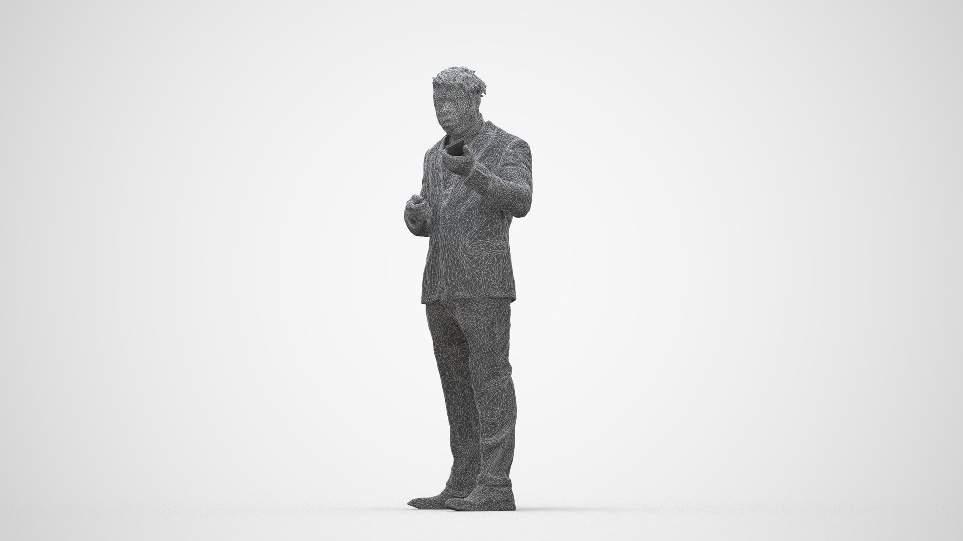 scanned 3D man business, photogrammetry people for Enscape and V-Ray, wireframe back view