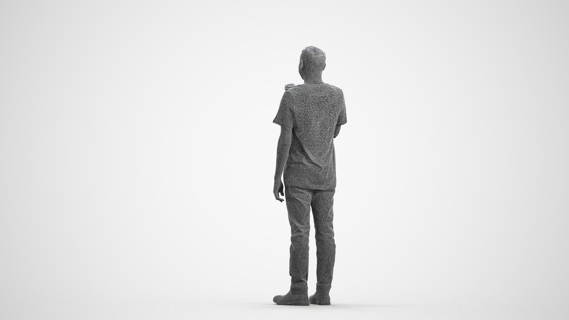 realistic 3D people man casual standing, render-ready for V-Ray and Corona, FBX OBJ, wireframe front view
