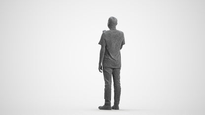 realistic 3D people man casual standing, render-ready for V-Ray and Corona, FBX OBJ, wireframe front view