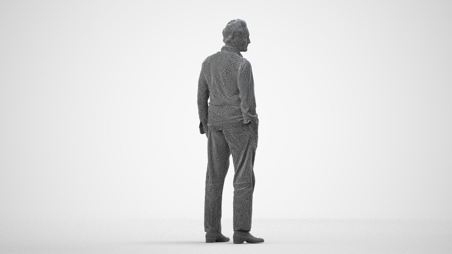 realistic 3D human man business standing, archviz people FBX OBJ for Blender, wireframe side view