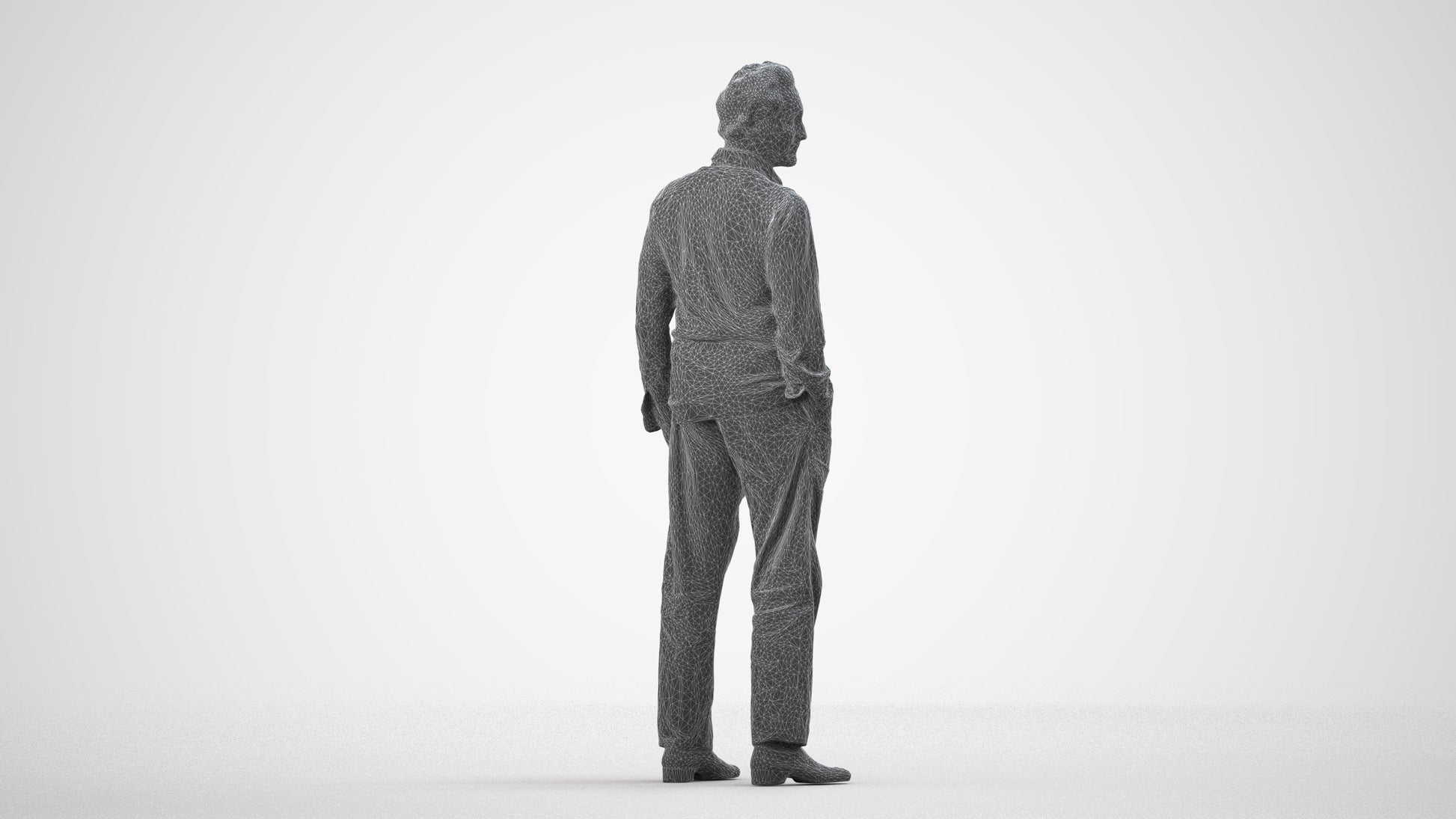 realistic 3D human man business standing, archviz people FBX OBJ for Blender, wireframe side view