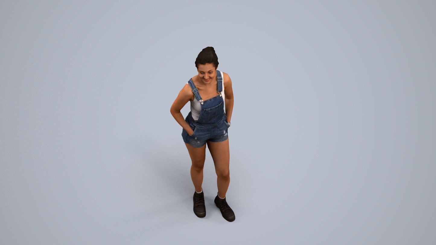 3D people model woman casual standing, scanned human for 3ds Max rendering, back view render