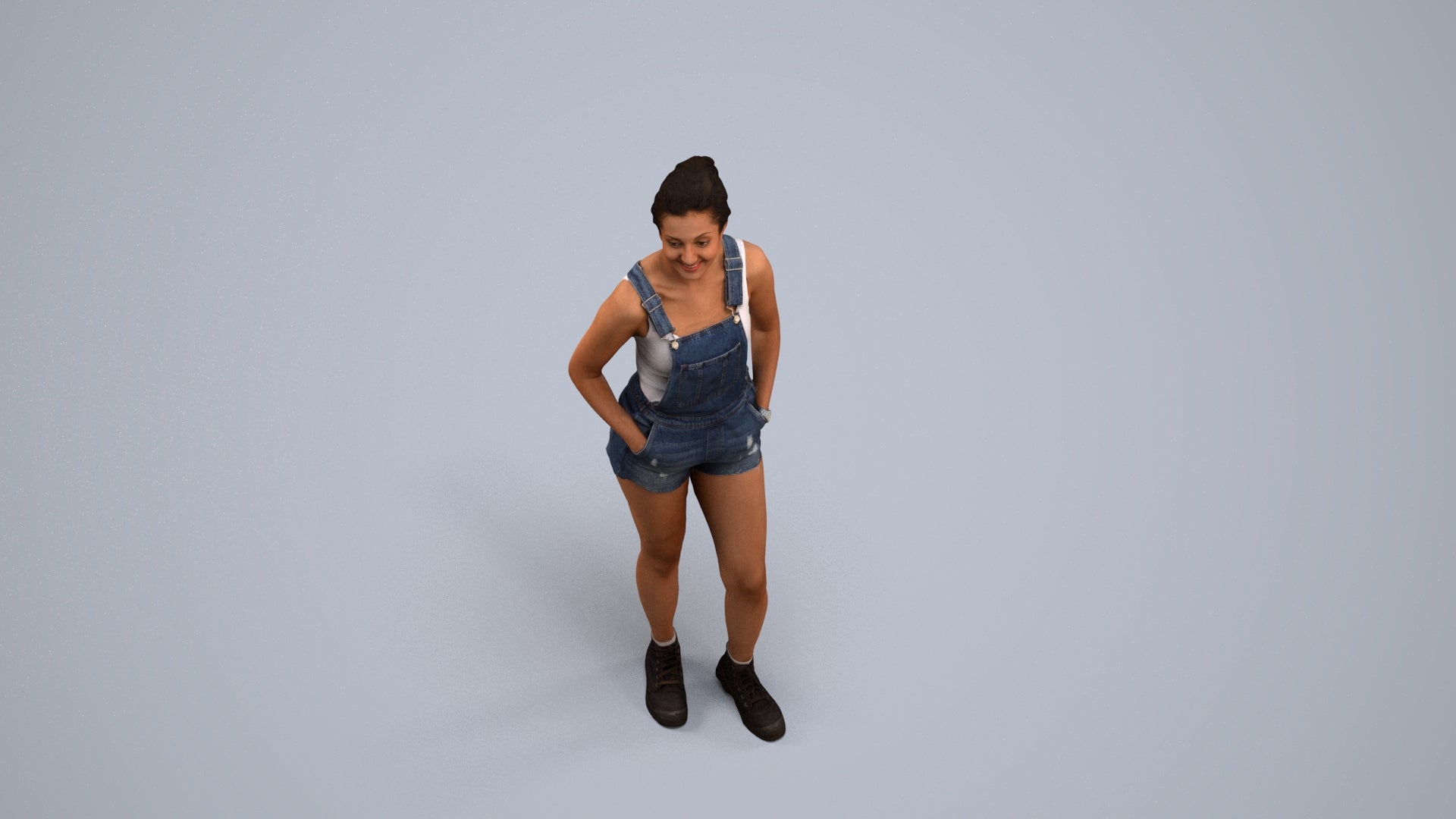 3D people model woman casual standing, scanned human for 3ds Max rendering, back view render