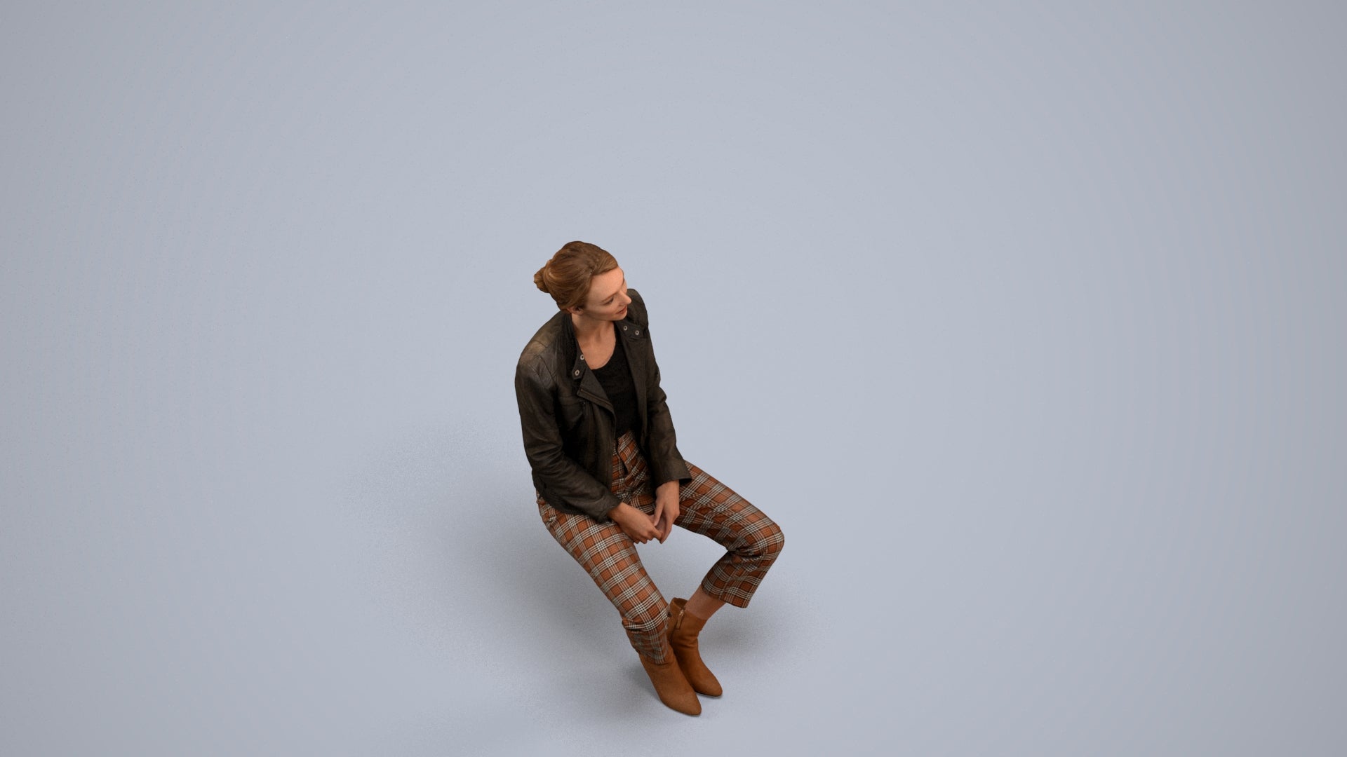 scanned 3D woman casual sitting, photogrammetry people for Enscape and V-Ray, back view render