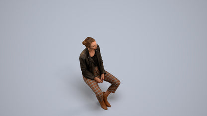scanned 3D woman casual sitting, photogrammetry people for Enscape and V-Ray, back view render