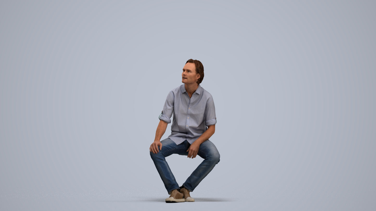 3D scanned man sitting casual, photorealistic archviz people for Enscape and SketchUp, standing pose render