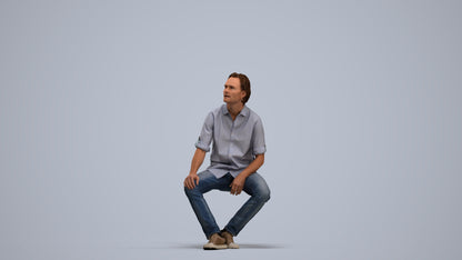 3D scanned man sitting casual, photorealistic archviz people for Enscape and SketchUp, standing pose render