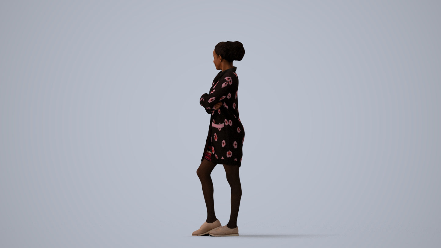 3D people model woman casual standing, scanned human for 3ds Max rendering, three-quarter view render