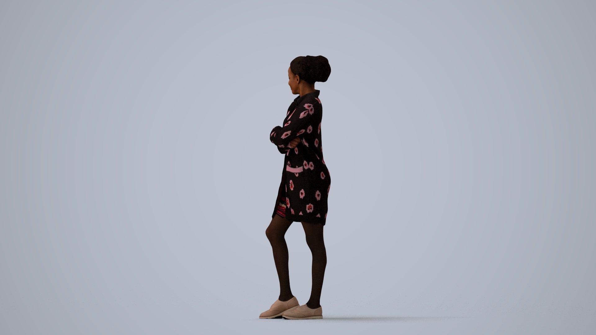 3D people model woman casual standing, scanned human for 3ds Max rendering, three-quarter view render