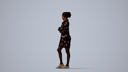 3D people model woman casual standing, scanned human for 3ds Max rendering, three-quarter view render