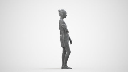realistic 3D human woman business standing, archviz people FBX OBJ for Blender, wireframe side view