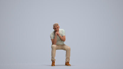 realistic 3D senior man casual sitting, scanned archviz people for Blender and 3ds Max, standing pose render