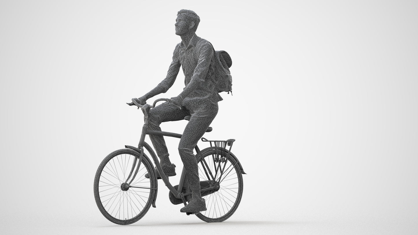 photogrammetry 3D man casual cycling, realistic human model archviz FBX, square thumbnail