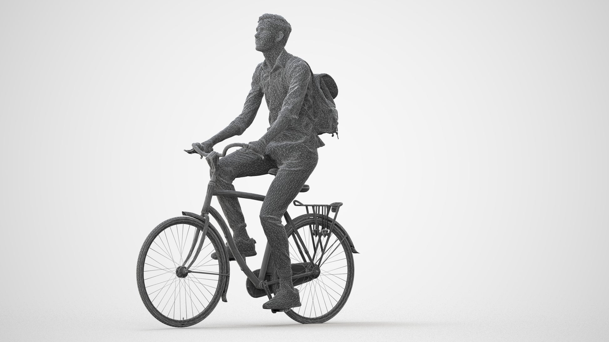 photogrammetry 3D man casual cycling, realistic human model archviz FBX, square thumbnail